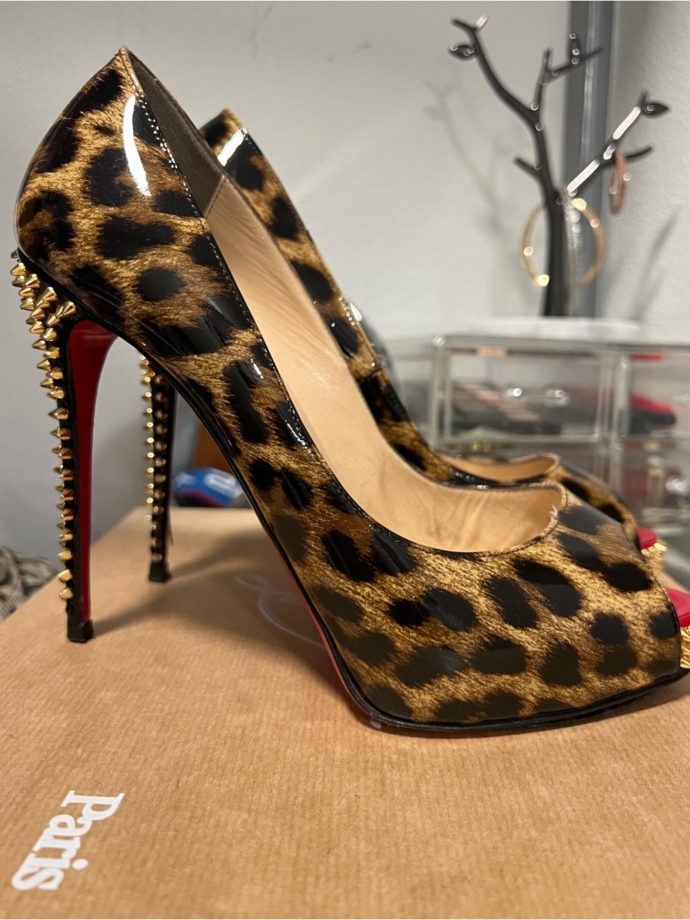 Louboutins Leopard Print High Heel Pumps in Brown